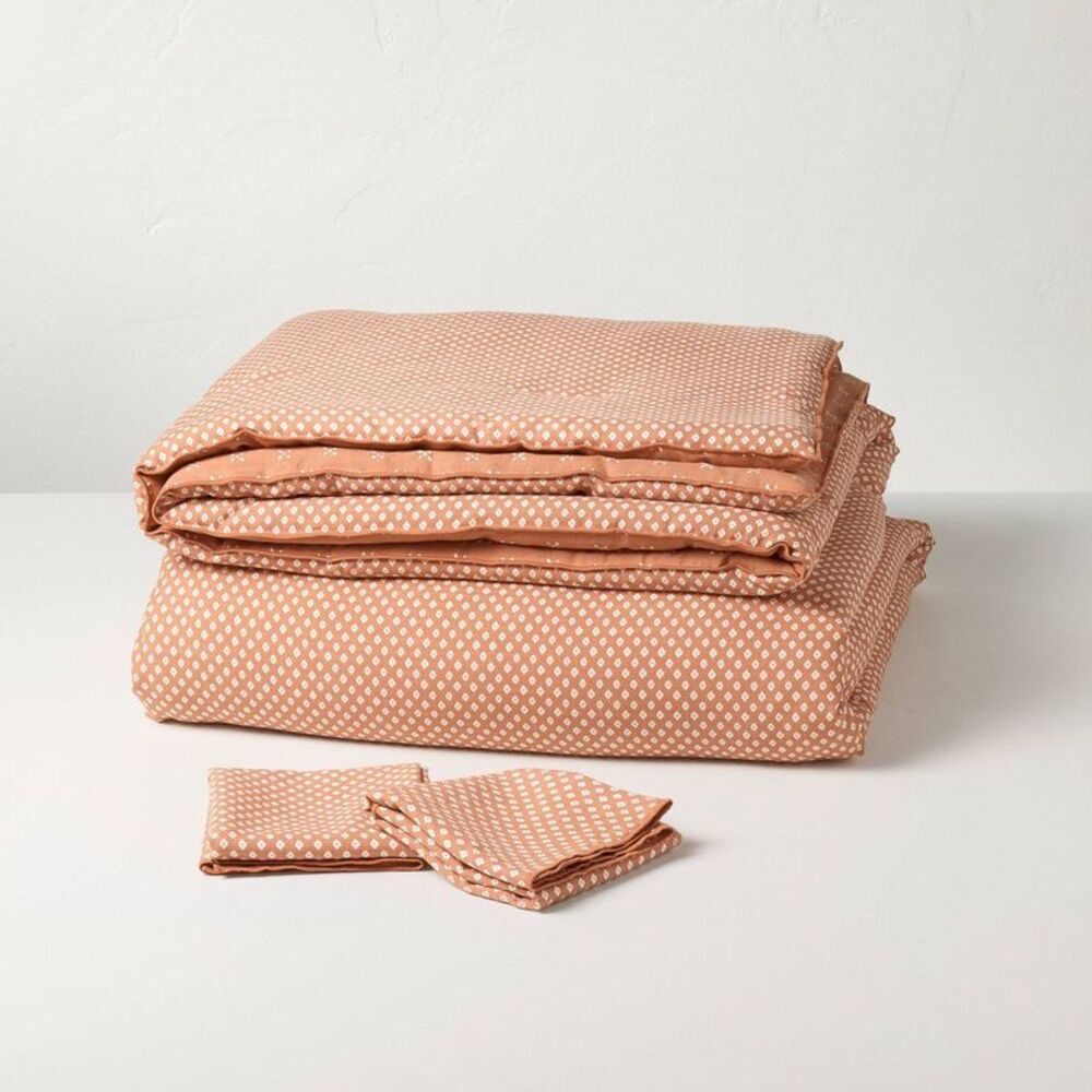3pc Full/Queen Block Pattern Comforter Set Rust - Rust - Picture 3 of 4